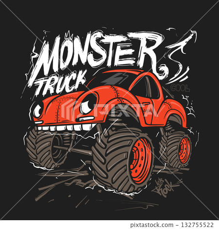 Monster truck graphic vector t-shirt design print. Adventurous vibes, ideal for motorsport fans and kids fashion Monster truck graphic vector t-shirt design print. Adventurous vibes, ideal for motorsport fans and kids fashion 132755522