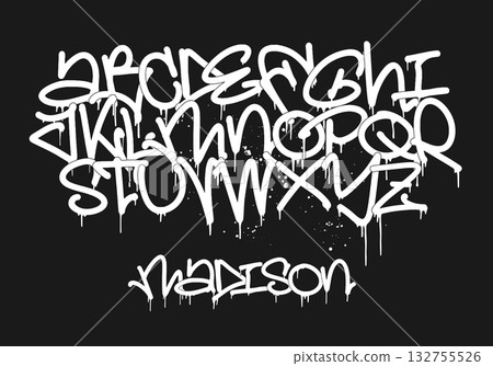 Urban graffiti marker font with drips, street art tag alphabet and dynamic splatter set Urban graffiti marker font with drips, street art tag alphabet and dynamic splatter set 132755526
