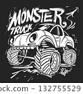 Monster truck graphic vector t-shirt design print. Adventurous vibes, ideal for motorsport fans and kids fashion 132755529