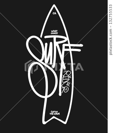 Surf rider graffiti lettering vector print with surfboard for summer t-shirts 132755533