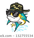 Yellowfin tuna fish cartoon mascot in cap and sunglasses, funny ocean character for t-shirt design 132755534