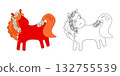 A coloring page a cartoon red horse with a garland of daisies 132755539