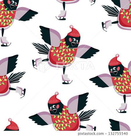 pattern bullfinch on skates with a garland pattern bullfinch on skates with a garland 132755540