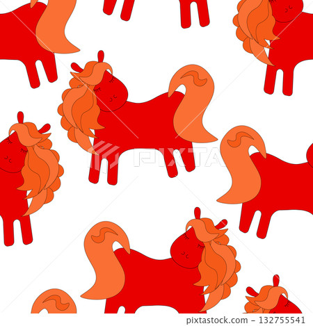 pattern with a cartoon red horse with a red mane 132755541