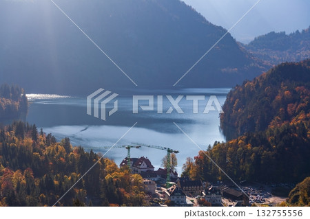 Tranquil lakes and red-roofed villages in the Bavarian valleys 132755556