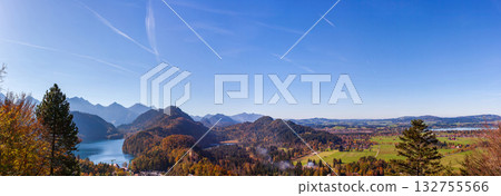 Tranquil lakes and red-roofed villages in the Bavarian valleys 132755566