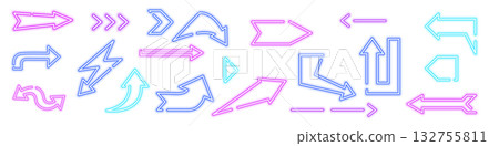 Colorful neon arrows in various shapes for creative design Colorful neon arrows in various shapes for creative design 132755811