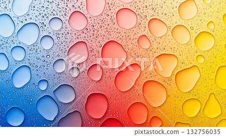 Vibrant water droplets on colorful gradient background 132756035