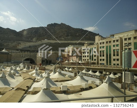 Mina Tent City with Urban and Mountain Backdrop Mina Tent City with Urban and Mountain Backdrop 132756243