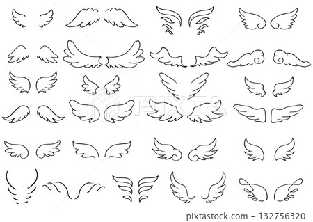 Cute angel wings vector set | Heart, frame, Valentine's Day, wedding decoration material 132756320