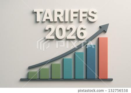 Rising tariffs chart with upward arrow for 2026, concept for economy Rising tariffs chart with upward arrow for 2026, concept for economy 132756538