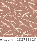 Seamless pattern with fir and holly branches on warm brown background creating cozy natural winter texture 132756615