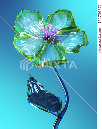 Exquisite Glass Flower with Intricate Details on a Bright Aquatic Background Exquisite Glass Flower with Intricate Details on a Bright Aquatic Background 132756771
