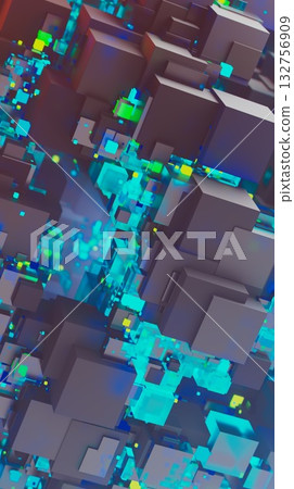 abstract image of cubes background in blue toned 132756909