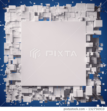 Fragmented Dimensions: A Contrast of White Cubes Against a Blue Canvas 132756910