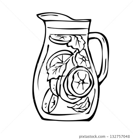 Outline black doodle with lemonade on white background Outline black doodle with lemonade on white background 132757048
