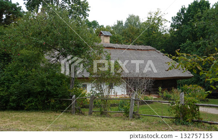 Kyiv, Ukraine, September 1, 2025: An ancient Ukrainian house in the Pirogovo National Museum of Folk Architecture and Rural Life of Ukraine in Kyiv Kyiv, Ukraine, September 1, 2025: An ancient Ukrainian house in the Pirogovo National Museum of Folk Architecture and Rural Life of Ukraine in Kyiv 132757155