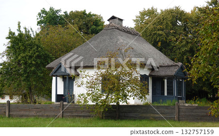 Kyiv, Ukraine, September 1, 2025: An ancient Ukrainian house in the Pirogovo National Museum of Folk Architecture and Rural Life of Ukraine in Kyiv Kyiv, Ukraine, September 1, 2025: An ancient Ukrainian house in the Pirogovo National Museum of Folk Architecture and Rural Life of Ukraine in Kyiv 132757159