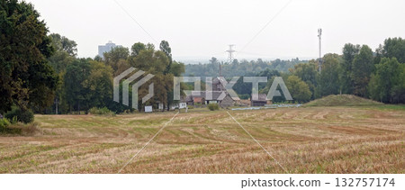 Kyiv, Ukraine, September 1, 2025: Ancient mills in the open-air museum of folk architecture and everyday life of Ukraine 132757174