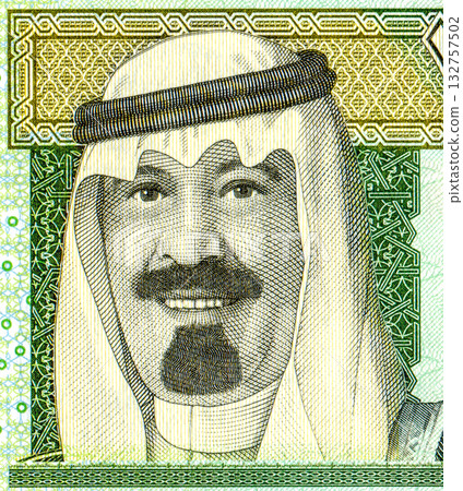 King Abdullah bin Abdulaziz Al Saud portrait from one riyal Saudi Arabia banknote 132757502