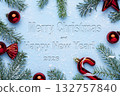 Christmas and New Year Greeting Card with Red Decorations 132757840