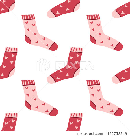 A cute seamless pattern with fun pink socks. Wrapping paper, packaging, textile, background template 132758249