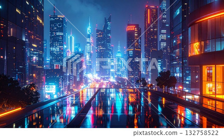 摩天大樓的夜景 132758522