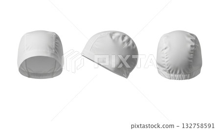 White fabric swimming cap mockup shown in three different views for professional sport gear 132758591