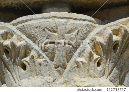 Column detail. Cross on an ancient column in St. Nicholas Church in Demre, Mira, Antalya Province. Column detail. Cross on an ancient column in St. Nicholas Church in Demre, Mira, Antalya Province. 132758737