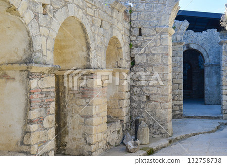 Exterior view of the historic Byzantine-era St. Nicholas Church ,Noel Baba Church, with its stone walls and bell tower, located in Demre, Antalya, Turkey Exterior view of the historic Byzantine-era St. Nicholas Church ,Noel Baba Church, with its stone walls and bell tower, located in Demre, Antalya, Turkey 132758738