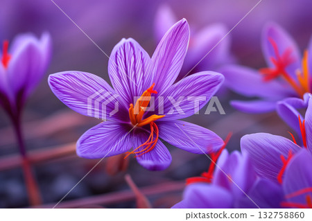 In autumn, purple saffron blooms with harvest flowers collected AI Generative 132758860