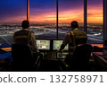 Air traffic aircraft controller in an international airport with passenger aircraft taking off and landing AI Generative 132758971