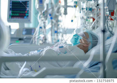 During intensive care in an intensive care unit ICU patient was in comatose state AI Generative 132758975