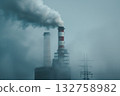 Smoke from heavy industrial factories in industrial zones pollutes air AI Generative 132758982