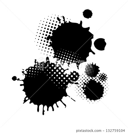 Splatter Paint Texture . Black Spray Blot of Ink. Place illustration Over any Object to Create Grungy Effect . hand drawn. Not AI, Vector 132759104