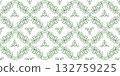 Diamond pattern with holly leaves branch seamless pattern and wreaths on white background. Winter holidays outline repeat background 132759225