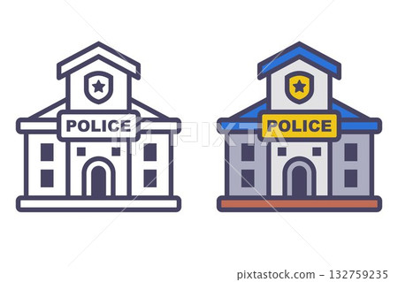 Black police station icon. Black police station icon. 132759235