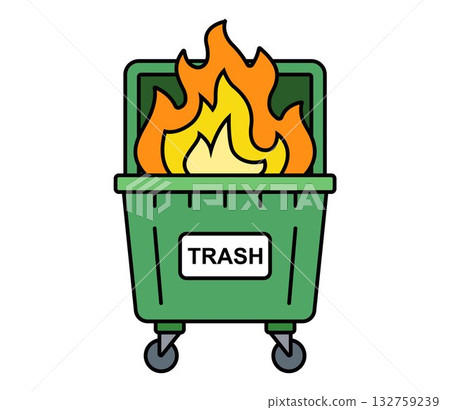 burning waste bin. flat vector illustration. burning waste bin. flat vector illustration. 132759239