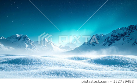 A cool gradation of arctic blue to deep teal and snow flakes 132759498