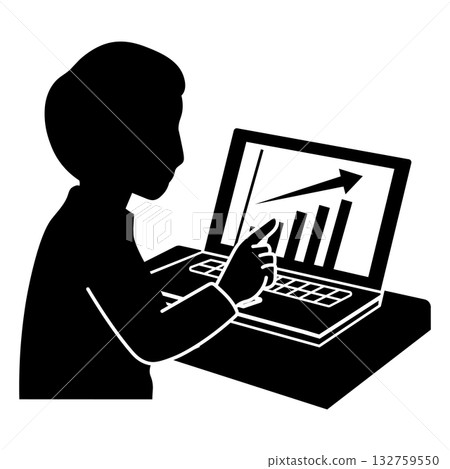 Silhouette of a person analyzing data by pointing at a graph on a computer screen 132759550