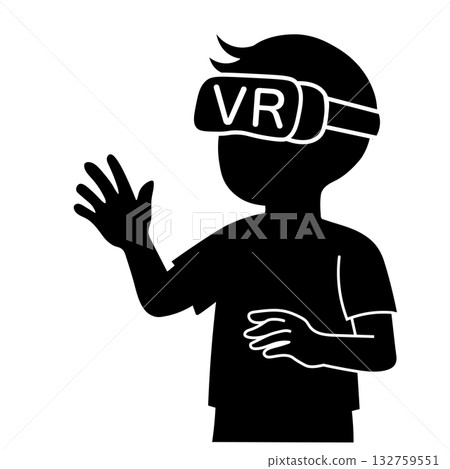 Silhouette of a child wearing VR goggles Silhouette of a child wearing VR goggles 132759551