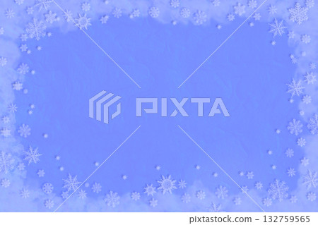 Winter evening pale blue surface in frame of white snowflakes Winter evening pale blue surface in frame of white snowflakes 132759565