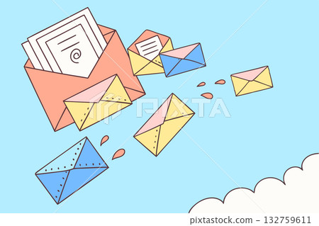 Flying mail envelopes.Postal items,message 132759611