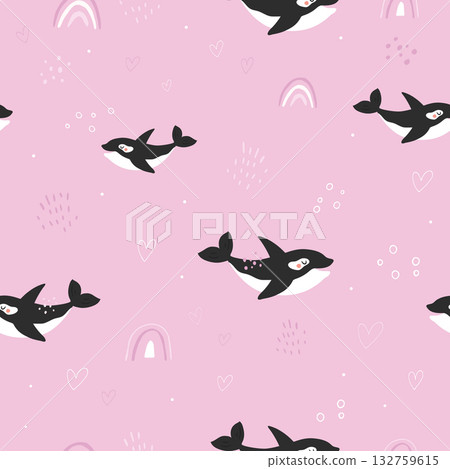 Adorable Killer Whale and Rainbow Print for Girls' Nursery. Adorable Killer Whale and Rainbow Print for Girls' Nursery. 132759615