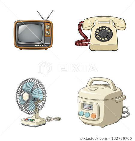 Showa retro appliance set (TV, telephone, electric fan, rice cooker) Showa retro appliance set (TV, telephone, electric fan, rice cooker) 132759700