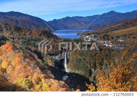 Kegon Falls and Lake Chuzenji in autumn as seen from the Akechidaira Observatory (Nikko City, Tochigi Prefecture) 132760003