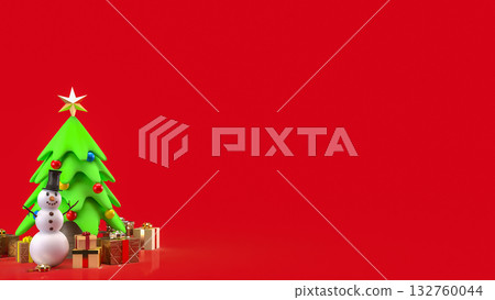 The Snow man and Christmas tree for Holiday or new year concept 3d Rendering. 132760044