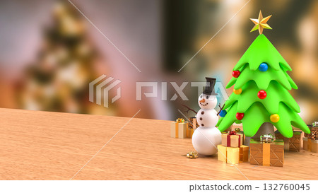 The Snow man and Christmas tree for Holiday or new year concept 3d Rendering. 132760045