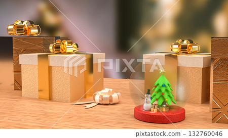 The Snow man and Christmas tree for Holiday or new year concept 3d Rendering. 132760046