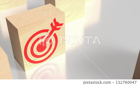 The Red Target on Wood cube for Business concept 3d Rendering. 132760047